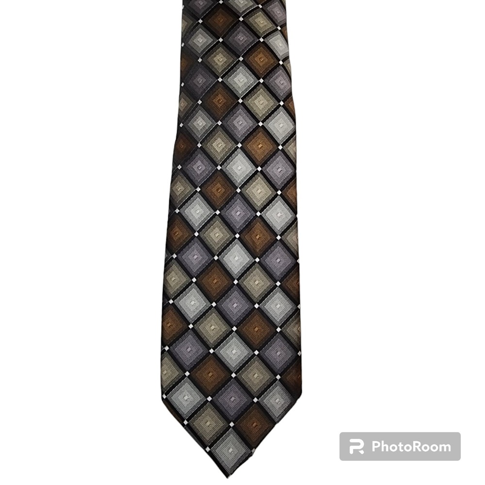NWOT Bespoke Mens Diamond Patterned Tie Several Shades Of Brown Self Tieing Tie
